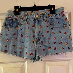 X-Girl floral denim shorts